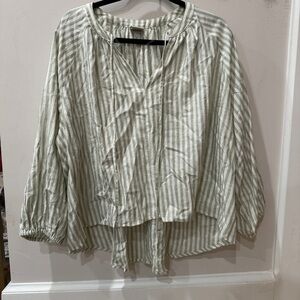 A New Day Green and White Tie Front Blouse